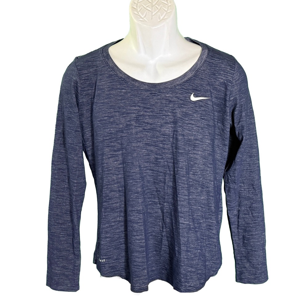 Nike Long Sleeve Tee Women Medium Blue Dri-FIT Heathered Athletic Cut